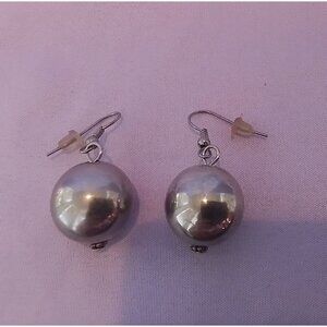 Vintage Silver Tone Ball Drop Earrings With Fishhook Backs